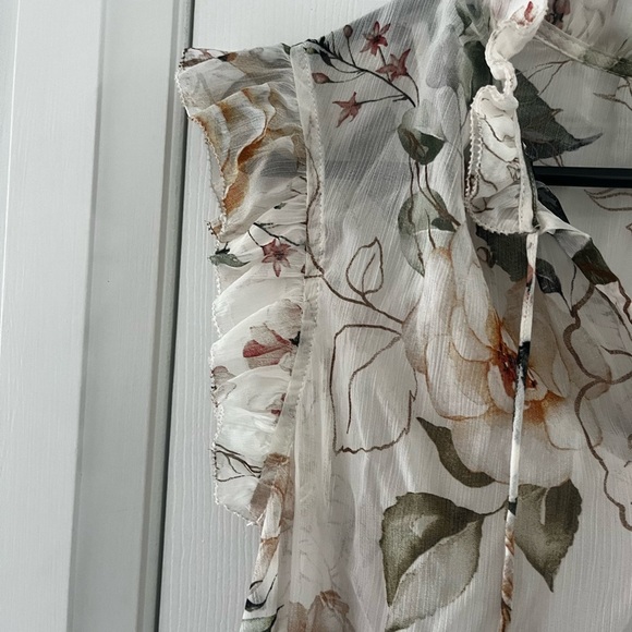 Rachel Zoe Sheer Floral Top Sz XS with Attached Camisole Ruffled Collar - Picture 5 of 6